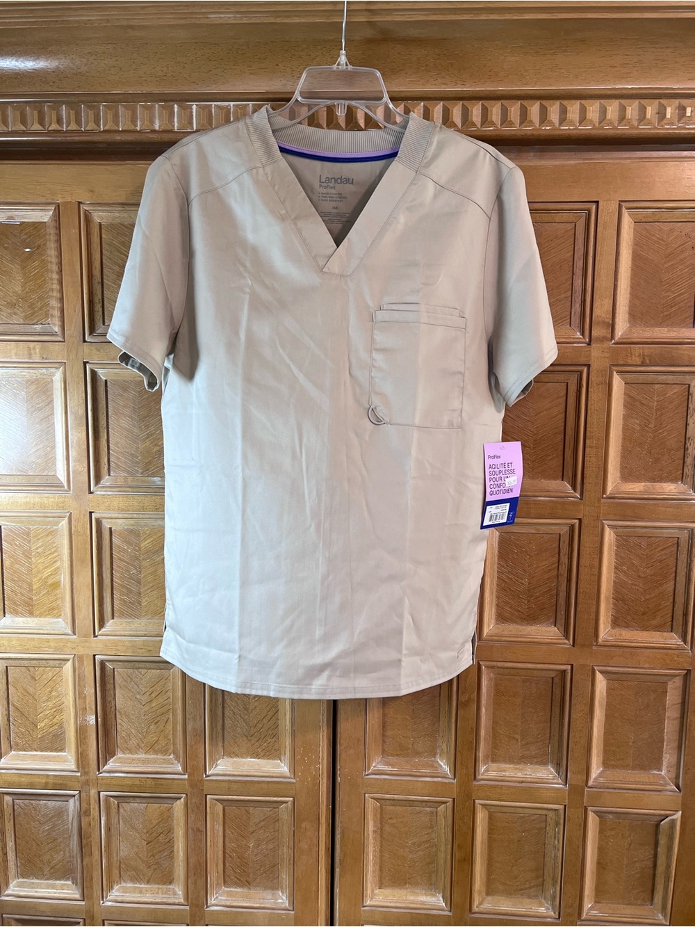 Landau Men’s V-Neck Scrub Top Sandstone Small Unisex